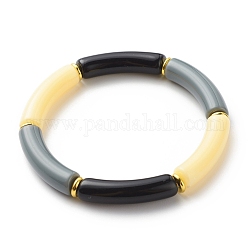Имитация нефрита акриловая изогнутая трубка браслет из бисера стрейч для женщин, чёрные, внутренний диаметр: 2-1/8 дюйм (5.3 см)