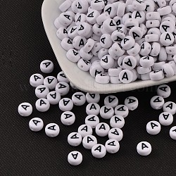 Yilisi 500Pcs Acrylic Horizontal Hole Letter Beads, Flat Round, Letter.A, 7x4mm, Hole: 1mm, 500pcs