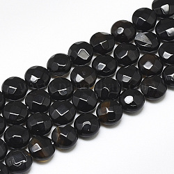 Hebras de cuentas de ónix negro natural, facetados, plano y redondo, 8~8.5x4.5~5mm, agujero: 1 mm, aproximamente 25 pcs / cadena, 7.8 pulgada