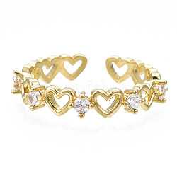 Exquisiter Zirkonia-Herzmanschettenring, Infinity Love Messing offener Ring für Frauen, Nickelfrei, echtes 18k vergoldet, uns Größe 8 1/2 (18.5mm)