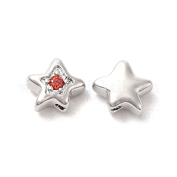 Messing Zirkonia Perlen, Stern, Platin Farbe, rot, 7x8x4 mm, Bohrung: 1 mm