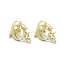 Alloy Stud Earring Findings, with Loop, Brass Pins and Ear Nuts/Earring Backs, Long-Lasting Plated, Dolphin, Matte Gold Color, 22x17mm, Hole: 1.2mm, Pin: 0.7mm