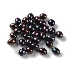 Perle di perle d'acqua dolce coltivate naturali tinte, mezzo forato, riso, grado 5a+, nero, 6.5~7.5x5~6mm, Foro: 0.9 mm