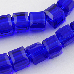 Glass Bead Strands, Faceted, Cube, Blue, 3~4x3~4x3~4mm, Hole: 0.5mm, about 100pcs/strand, 13.5 inch