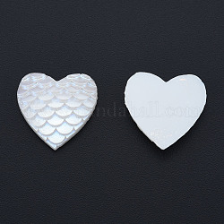 Cabochons en plastique ABS d'imitation nacre, coeur avec motif écailles de poisson, blanc crème, 17x17x3~4mm