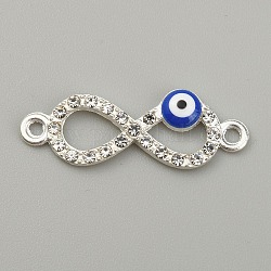 Alloy Enamel Link Connectors, with Crystal Rhinestone, Silver, Infinity Pattern, 10x28x3mm, Hole: 1.6mm