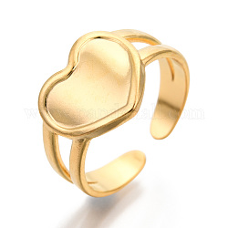 Chapado de iones (ip) 304 anillos de puño de corazón de acero inoxidable, anillos de banda ancha, anillos abiertos para mujeres niñas, real 18k chapado en oro, nosotros tamaño 7 (17.9 mm)