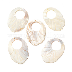 Natural Freshwater Shell Big Pendants, Leaf Charms, 66~67x45~46.5x3~4mm, Hole: 2.5mm