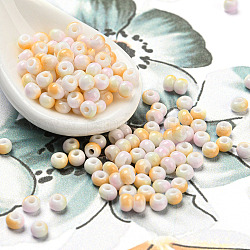Two Tone Opaque Colours Glass Seed Beads, Round, Orange, 3x2.5mm, Hole: 0.9mm, about 170pcs/bag