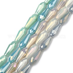 Electroplated Opaque Glass Beads Strands, Full Rainbow Plated, Faceted, Teardrop, Mixed Color, 15x6mm, Hole: 1mm, about 50pcs/Strand, 28.35 inch(72cm)