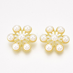 Boutons en alliage, avec abs en plastique imitation perle, 1-trou, fleur, or, 25x23x12mm, Trou: 2.5mm