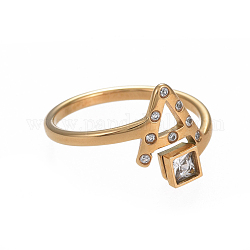 Anillos de dedo de 304 acero inoxidable, con diamante de imitación, letra inicial a y cuadrado, dorado, tamaño de 6~9, 16~19mm