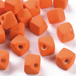 Acrylic Beads, Rubberized Style, Half Drilled, Gap Cube, Dark Orange, 13.5x13.5x13.5mm, Hole: 3.5mm