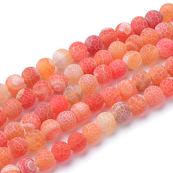Chapelets de perle en agate craquelée naturelle et teinte, style mat, ronde, orange foncé, 6~6.5mm, Trou: 1mm, Environ 63 pcs/chapelet, 15.5 pouce