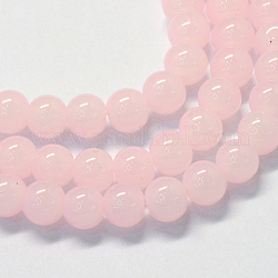 Выпечки окрашены имитация нефрита стекловолокна круглый шарик, розовые, 6.5 мм, отверстие : 1.5 мм, около 145 шт / нитка, 31.8 дюйм