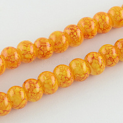 Spray Painted Glass Rondelle Beads, Large Hole Beads, Gold, 8~9x5.5mm, Hole: 3~3.5mm