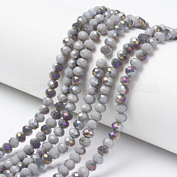 Chapelets de perles en verre opaque électrolytique, la moitié violet plaqué, facette, rondelle, couleur d'argent, 6x5mm, Trou: 1mm, Environ 85~88 pcs/chapelet, 16.1~16.5 pouce (41~42 cm)