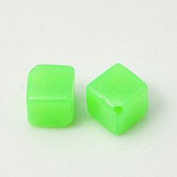 Imitation Jelly Acrylic Beads, Fluoresence, Cube, Green Yellow, 10x10x10mm, Hole: 2mm, about 500pcs/bag