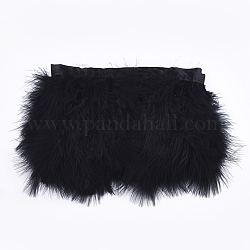 Recorte de flecos de plumas de pavo, accesorios de vestuario, teñido, negro, 120~180 mm, aproximamente 2 m / bolsa