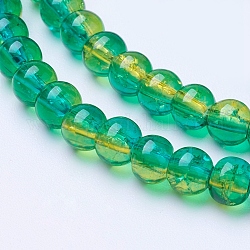 Chapelets de perles en verre craquelé peints à la bombe, ronde, turquoise moyen, 4mm, Trou: 1.1~1.3mm, Environ 200 pcs/chapelet, 31.4 pouce