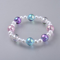 Acrylique transparent imité perles extensibles enfants bracelets, avec des perles transparentes en acrylique, ronde, colorées, 1-7/8 pouce (4.7 cm)