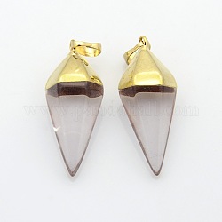 Bicone Gemstone Pendants with Golden Tone Brass Findings, Crystal, 37x14x14mm, Hole: 8x5mm