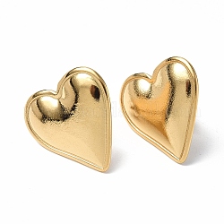 Chapado en iones (ip) 304 pendientes de corazón de acero inoxidable para mujer, real 18k chapado en oro, 21x20mm, pin: 0.7 mm
