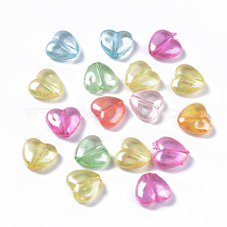 Transparent Acrylic Beads, AB Color Plated, Heart, Mixed Color, 11x12x5mm, Hole: 1.8mm