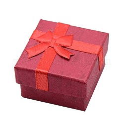 Boîtes à bagues en carton, rubans de satin bowknot extérieur, carrée, rouge indien, 41x41x26mm