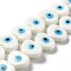 Handmade Evil Eye Lampwork Beads Strands, Heart, White, 11.5x14x4.5mm, Hole: 1.2mm, about 28pcs/strand, 12.40''(31.5cm)