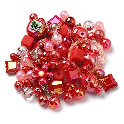 Perline acrilico, forme misto, rosso, 8~51x8~51x6~27.5mm, Foro: 1.8~3.8 mm, circa 163pcs/380.2g, 380.2 g / borsa