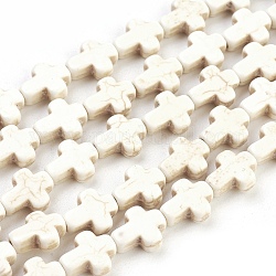 Synthetic Turquoise Beads Strands, Dyed, Cross, Beige, 10x8x3mm, Hole: 1mm, about 38pcs/strand, 15 inch