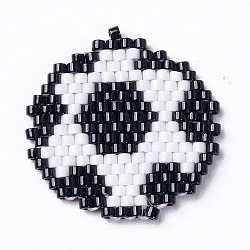 Métier à tisser fait main motif perles de rocaille miyuki, pendentifs à thème sportif, modèle de football, 24x23x1.8mm, Trou: 0.7mm
