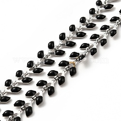 304 Edelstahlkolbenketten, mit Emaille, gelötet, mit Spule, Schwarz, 6x1.5~2 mm