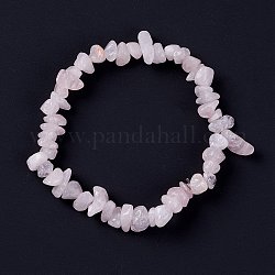 Bracelets élastiques avec chips en quartz rose, diamètre intérieur: 2-1/8~2-1/4 pouce (5.3~5.6 cm)