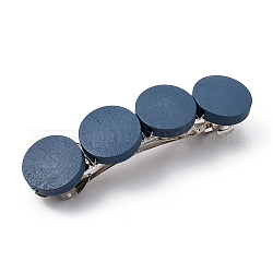 Bonbonfarbene Haarspangen, mit bemalten Naturholzperlen und französischen HaarspangenZubehör aus Eisen, Flachrund, Platin Farbe, Stahlblau, 61x15x13 mm