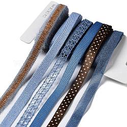 18 Yards 6 Styles Polyester Ribbon, for DIY Handmade Craft, Hair Bowknots and Gift Decoration, Blue Color Palette, Steel Blue, 3/8~1/2 inch(10~12mm), about 3 yards/style
