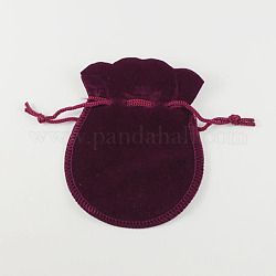 ベルベットのバッグ  ひょうたん形の巾着ジュエリーポーチ  赤ミディアム紫  9x7cm
