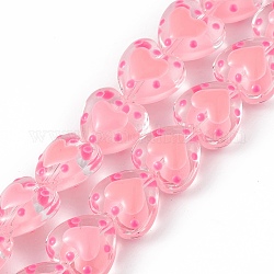 Handmade Lampwork Beads Strands, with Enamel, Heart, Pink, 12x12.5x7mm, Hole: 1mm, about 30pcs/strand, 13.39 inch(34cm)