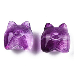 Transparent Spray Painted Glass Beads, Bear, Purple, 13x13x9mm, Hole: 1.2mm