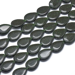 Chapelets de perles en pierre d'or verte synthétique, larme, 18x13x4mm, Trou: 1mm, Environ 22 pcs/chapelet, 15.3 pouce (39 cm)
