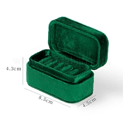 Custodia organizer con anelli in velluto, rettangolo, verde mare, 8.5x4.5x4.3cm