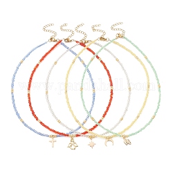 Collar colgante de latón con cadenas de cuentas de semillas de vidrio para mujer., color mezclado, 14.96 pulgada (38 cm)
