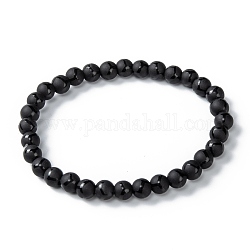 Perle di vetro smerigliato si estendono bracciali, tondo con motivo rombi, nero, perline: 6 mm, diametro interno: 2 pollice (5.1 cm)