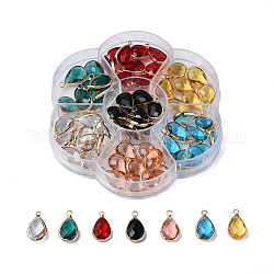 K9 Glass Pendants, with Brass Findings, Teardrop, Mixed Color, Faceted, Light Gold, 18x10.5x5mm, Hole: 2mm