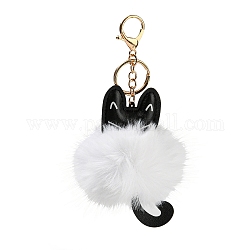 Süßer Katzen-Schlüsselanhänger aus PU-Leder und imitiertem Rex-Kaninchenfell, mit Leichtmetallschließe, für Taschenautoschlüssel-Dekoration, weiß, 18 cm