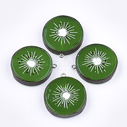 Resin Pendants, with Platinum Tone Iron Findings, Imitation Food, Kiwi Fruit, Green, 36~37x32x8.5~9mm, Hole: 2mm