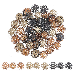 Unicraftale 72Pcs 9 Style Ion Plating(IP) 304 Stainless Steel Bead Caps, Flower, Multi-Petal, Mixed Color, 10~10.5x9~10.5x1.5~4.5mm, Hole: 0.6~1mm, 8pcs/style