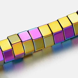Chapelets de perles en hématite synthétique sans magnétique, hexagone, multi-couleur plaquée, 8x4mm, Trou: 1mm, Environ 97 pcs/chapelet, 15.7 pouce