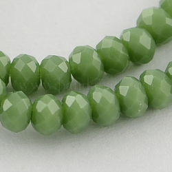 Imitation Jade Glass Beads Strands, Faceted, Rondelle, Olive Drab, 3.5~4x2.5~3mm, Hole: 0.5mm, about 150pcs/strand, 15.5inch